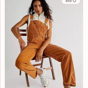 Free People | Ziggy Cord Overalls | Small | Tan | NWT